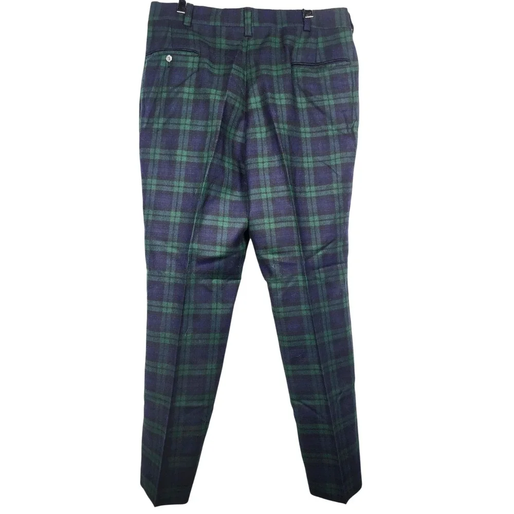 Vintage Mens Black Watch Tartan Plaid 100% Pure Wool Trousers Pants Sz 33 Preppy